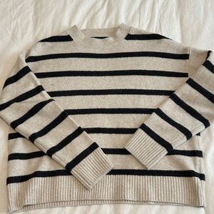Mango Black and Cream Striped Crewneck Sweater